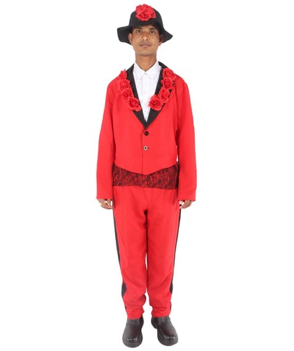 Adult Men Red Suit Jacket Shirt Hat Day 