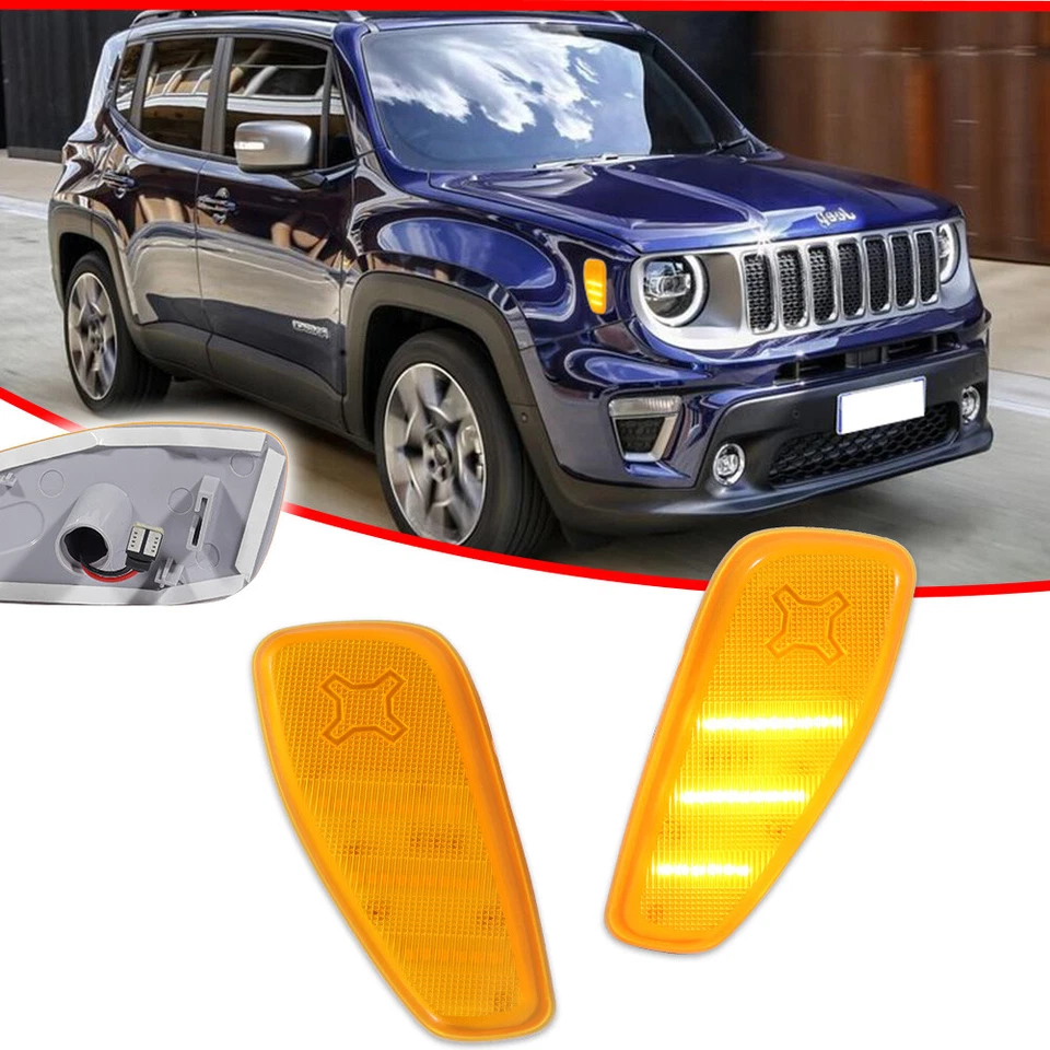L + R Amber Lens LED Side Marker Lights Fender Lamps For 2015-up Jeep Renegade - Image 2 of 4