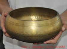 7.2"old Tibet Buddhism temple bronze sing Buddha's voice bowl sound bowl statue