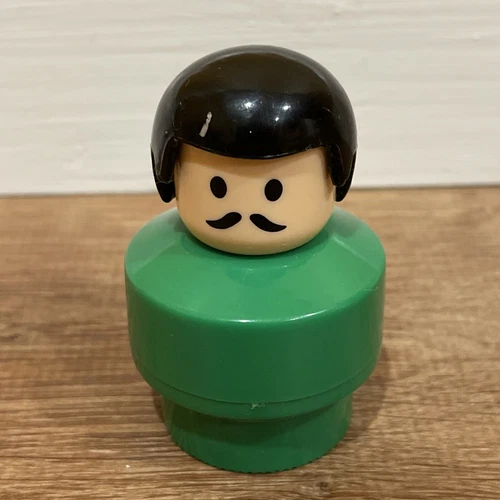 Fisher Price Chunky Little People Green Mustache Man Figure Vintage Figure