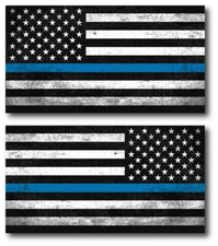 2 I support Police Officer Thin Blue Line American Flag decal sticker Window Car