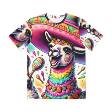 All Over Print T Shirt Whimsical Llama Colorful Sombrero Maracas