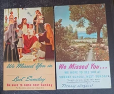 postcard lot 2 1950s Abingdon We Missed you last Sunday church reminder