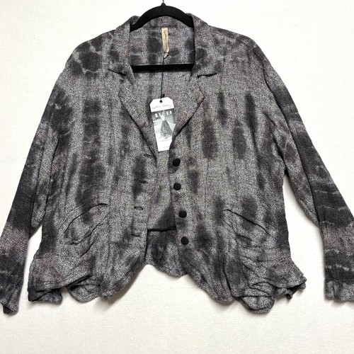 Cynthia Ashby Women's 100% Linen Button Front Asymmetrical Lagenlook Jacket Boho - Picture 14 of 15