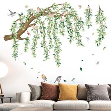 Large Hanging Vine Wall Stickers: Peel and Stick Green Leaf Tree Branch Pink ...