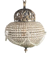 Vintage French Empire Style Hanging Chandelier Beaded Strung Glass Ceiling Light