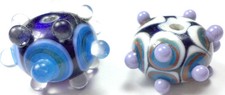 2 Hand Crafted Glass Multi-Colored Bumpy Focal Lampwork Boro Beads 21-24x13-17mm