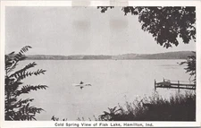 Hamilton Indiana Cold Spring view of Fish Lake Man in Row Boat