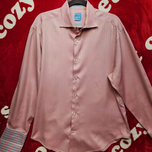 Vluxe By Lucky Nahum 16 16.5 41/42 Pink Herringbone Dress Shirt French Cuff...