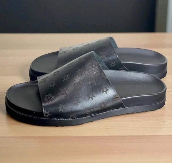 Leather Italian Sandals Mens Black Genuine Leather Slip on Shoes Handmade Caviar