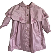 Vintage Girls Pearl Pink Trench Coat, Hooded, Rothschild 3T Belted Chic Floral,
