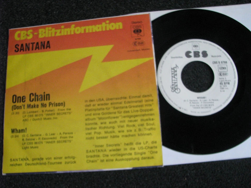 Santana-One Chain 7"-1978 Germany-CBS Records-Musterplatte-CBS S 6798 - Bild 2 von 2