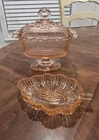 Vintage Depression Glass Pink Open Lace Edge Pedestal Candy Dish W/snack Dish