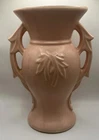 Vintage McCoy Pink Ceramic Urn Vase Semi-Matte Embossed Draping Fronds 9”
