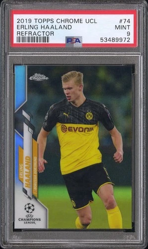 2019 Topps Chrome REFRACTOR UEFA Champions League Erling Haaland  RC  #74  PSA 9
