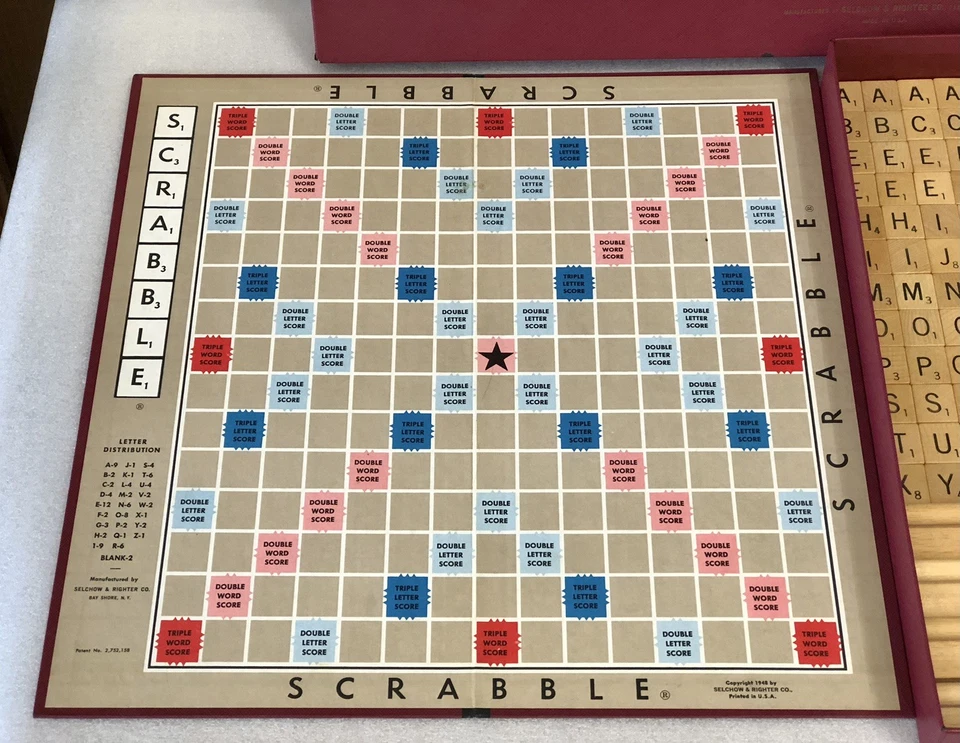 Vtg Scrabble Board Game w/Wood Tiles in Original Box 1948/1953 SelRight COMPLETE - Image 2 of 4