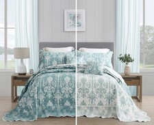 Oversized King Bedspread 128x120 Extra Wide, Jacquard Matelasse Damask Patter...