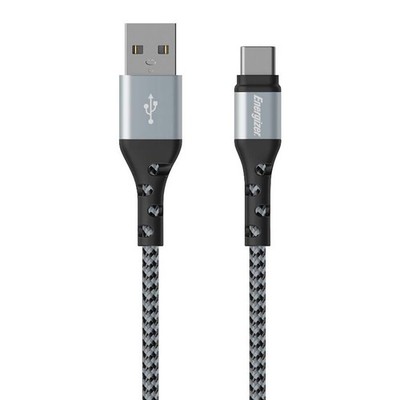 ENERGIZER, USB-A / USB-C Kabel 2 m Nylon geflochten knickfest, Silber