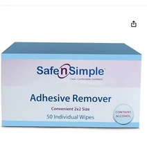 4 Packs Safe N Simple 2x2 Adhesive Remover Wipes SNS00650, 50 in each Good Dates