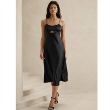 Banana Republic Black Satin Cut-Out Sleeveless Strappy Midi Maxi Dress, size 0