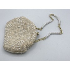 John Wind Purse/Clutch White Beaded Mid Century Style Made In Hong Kong