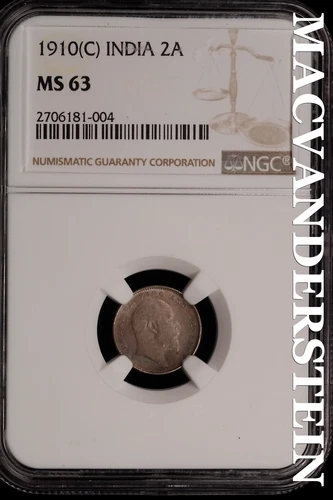 India: 1910(C) Two Annas - NGC MS 63 - Scarce No Reserve #SLi410
