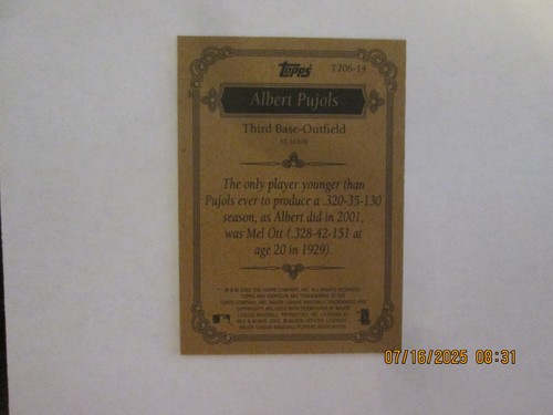ALBERT PUJOLS CARDINALS 2002 TOPPS 206 BASEBALL CARD #T206-14 FREE SHIPPING - Picture 2 of 2