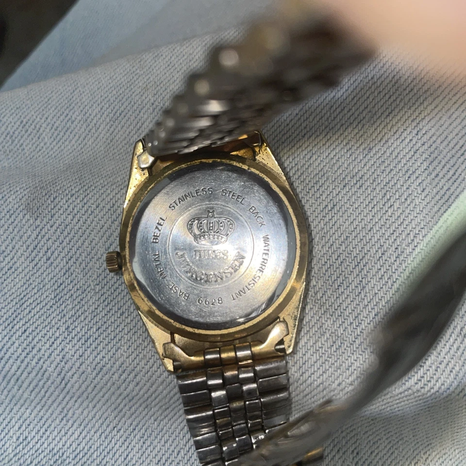 Reloj Hombre Vintage 1992 Jules Jurgensen 6482 Dos Tonos Día Fecha Batería Nueva Foto 3 de 4