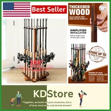 360° Rotating Wooden Fishing Rod Organizer — Holds up to 16 Rods, Space-Savin...