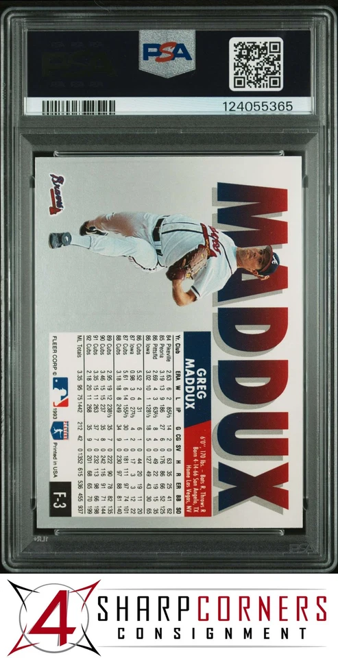 1993 FLEER FINAL EDITION #F-3 GREG MADDUX BRAVES HOF PSA 10 - Image 2 of 3