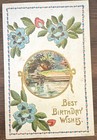 Antique Floral Birthday Postcard Multicolor Handwritten Best Birthday Wishes — photo 1