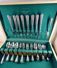 52 Pc Vtg Holmes & Edwards SPRING GARDEN Inlaid Silverplate Flatware w/ Wood Box