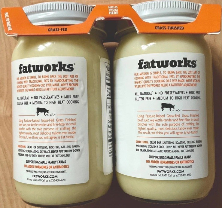 Grass-Fed Beef Pure Tallow Fatworks Premium Cooking Oil 14.1 Oz Jar 2 Pack,28 oz