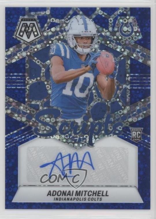 2024 Mosaic Rookie Scripts No Huddle Blue Prizm Adonai Mitchell Auto RC 1js1