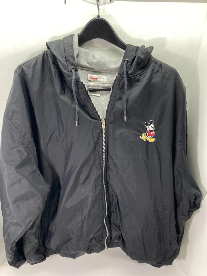 Disney Store Chaqueta Bomber Con Capucha Para Hombres XL Gris Cremallera Completa Cordón Forrado Bolsillos Foto 3 de 4