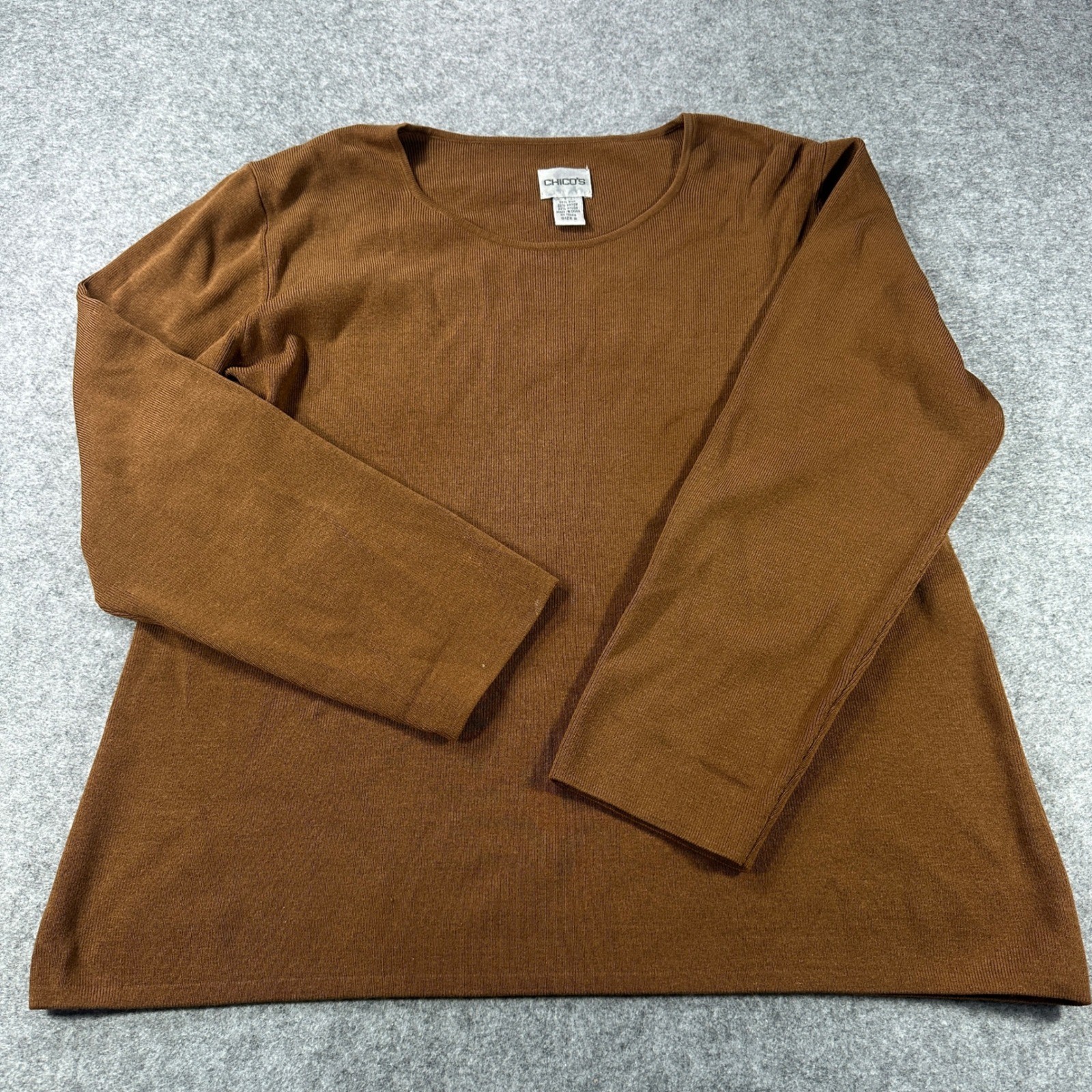 Chico's Brown Silk Blend Ribbed Knit Sweater Scoop Neck Size 2 Large