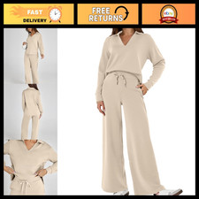 Casual Women's 2 Piece Sweatsuit Set - Long Sleeve Polo Top  Wide Leg Pants