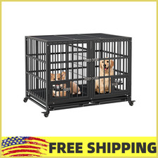 42"Heavy Duty Dog Crate,Large Metal Dog Kennel w/Removable Tray,2 Door Pet Cage