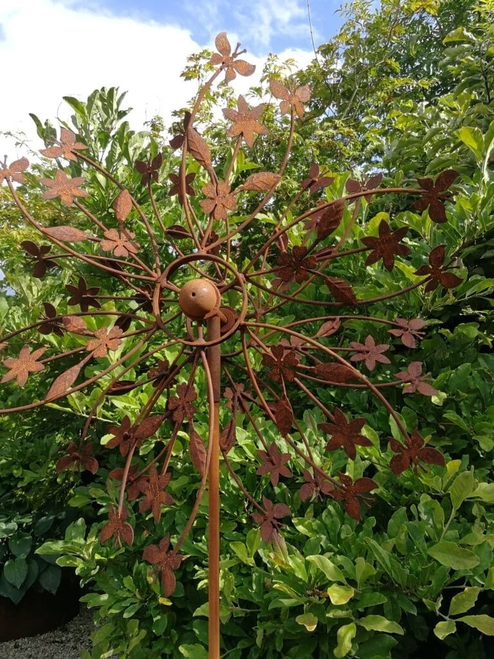 Edelrost Windrad Blumenwiese doppelt Windmühle Rost Gartenstecker Windspiel - Bild 2 von 4