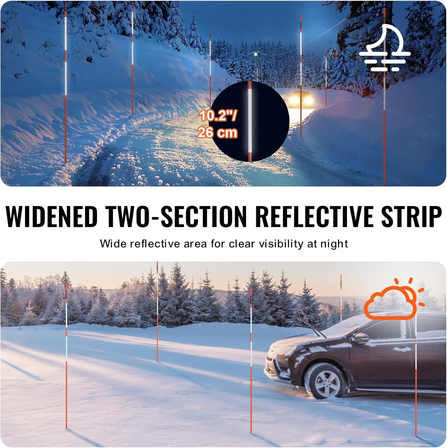 Driveway Markers, 100 PCS 48 Inch, 0.31 Inch Diameter, Orange Fiberglass Poles S