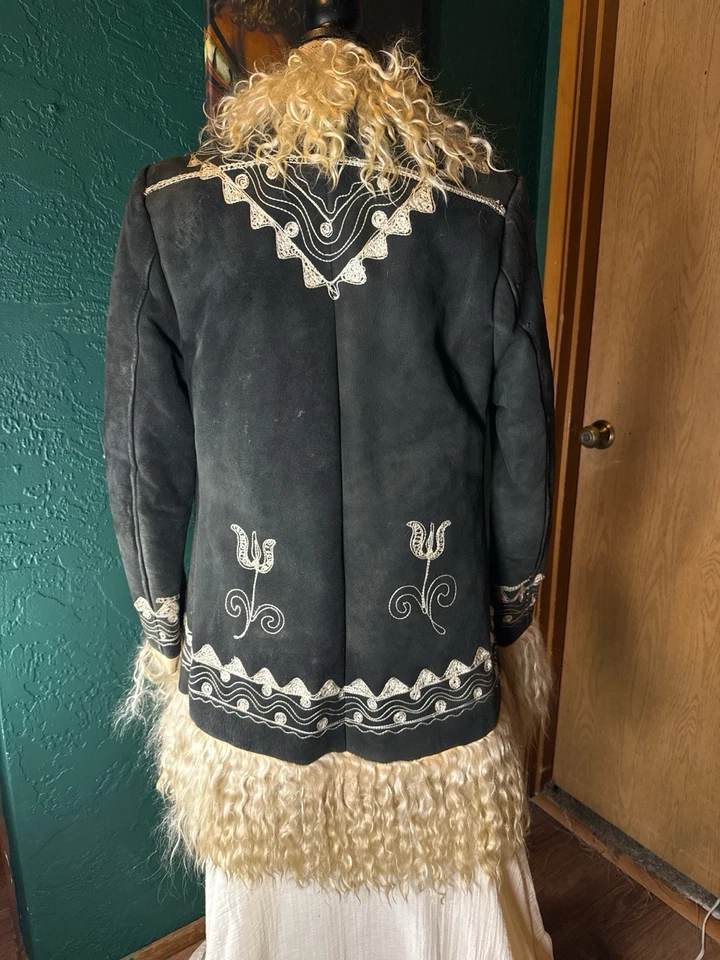 Abrigo de piel afgano de los años 60 para mujer talla M vintage hecho a mano raro Penny Lane Foto 4 de 4