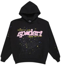 Spyder Graphic Star Spider Web Pullover Hoodie Black Crew Neck Long Sleeve