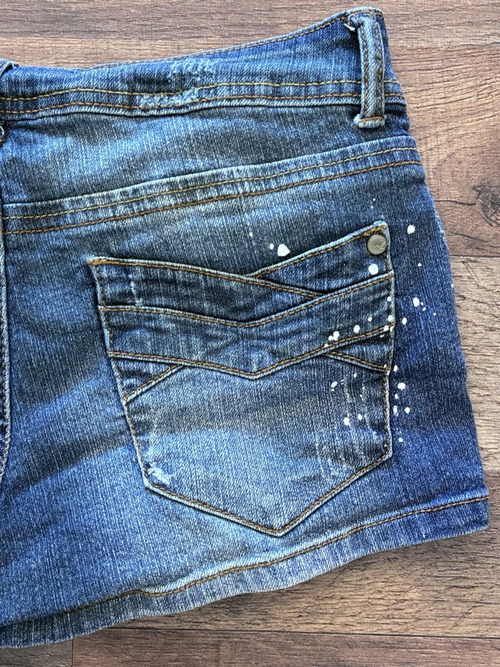 Mini Pantalones Cortos Denim De Colección Tiro Bajo Talla 5 Y2K Emo Grunge Gótico Tachonado Años 2000 90 Foto 3 de 4