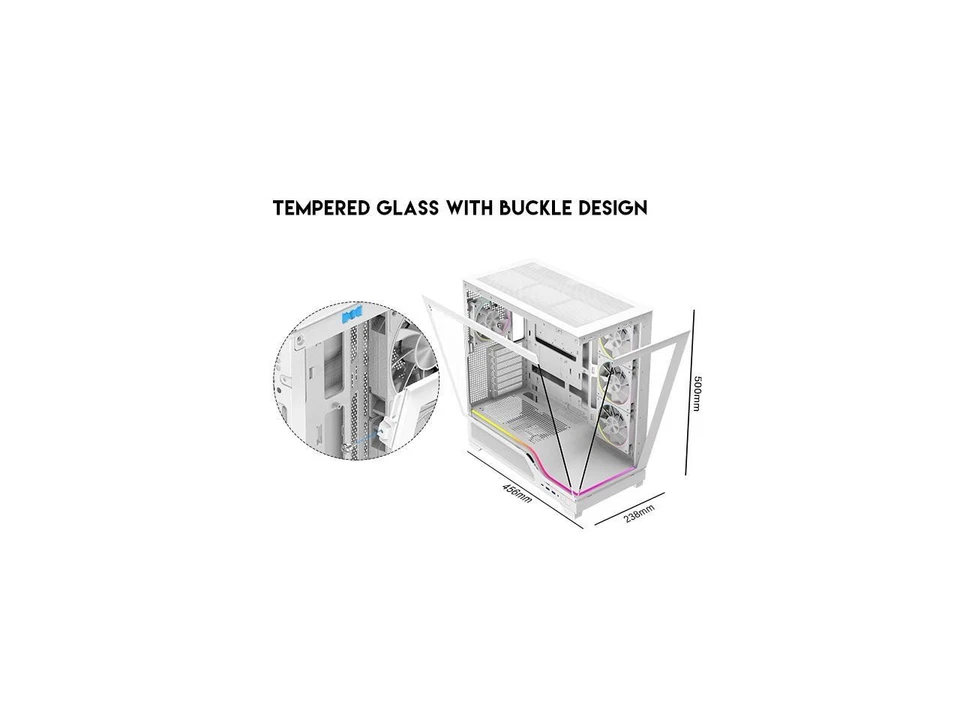 DIYPC IDX5-W-ARGB White Dual USB3.0/ 1 x Type C Tempered Glass ATX Gaming - Image 4 of 4