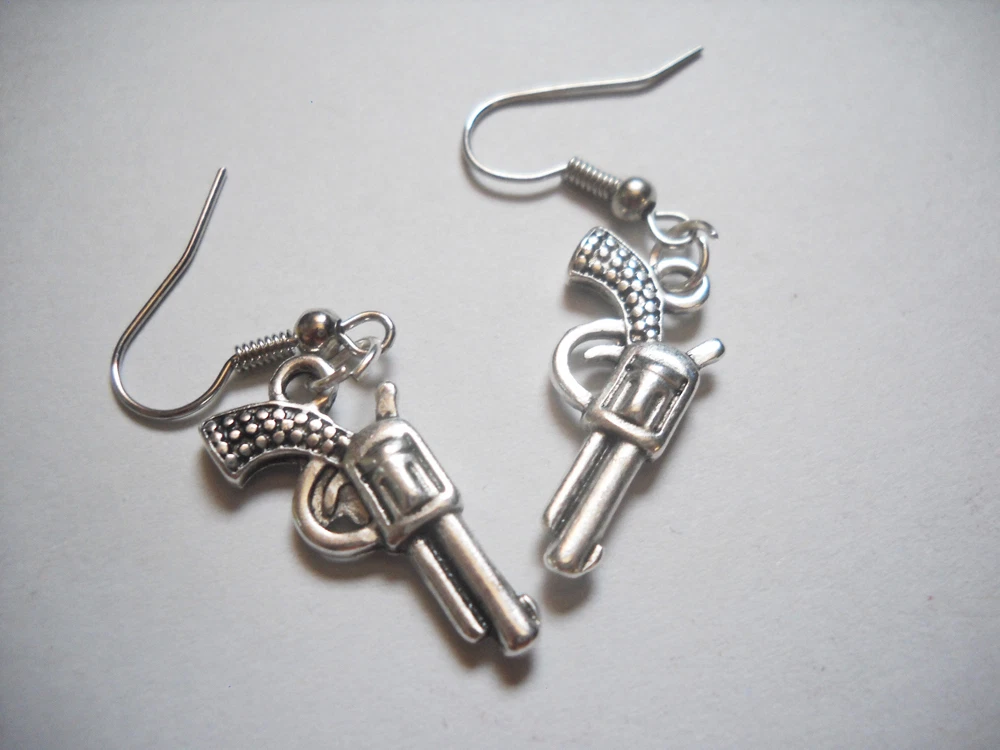 Gun Charms Pistol Antiqued Silver Texas Jewelry Making Supplies