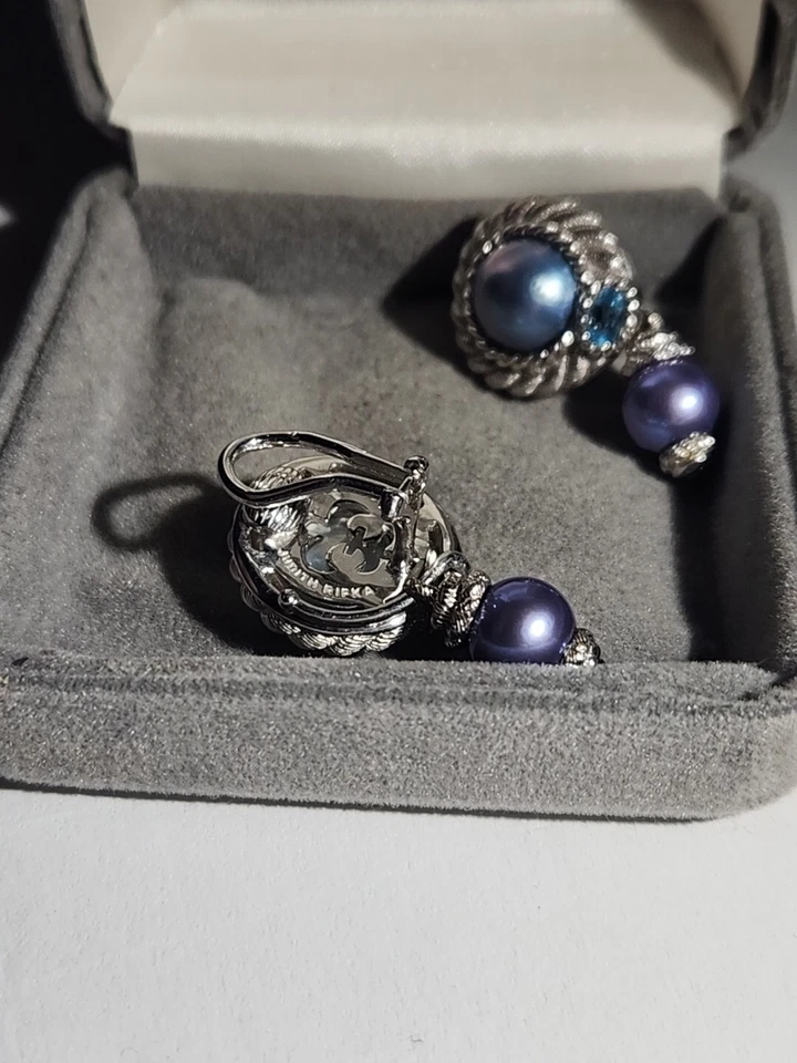 Judith Ripka Sterling .925 Blue Mabe Topaz Clip Earrings - Image 3 of 3