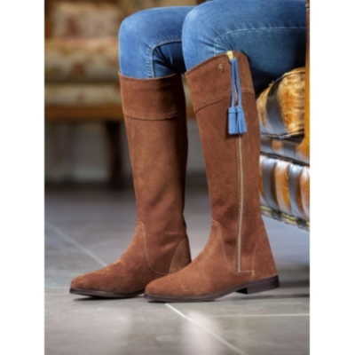 Shires Moretta Florenza Tall Suede Riding Boots Sz Wide Calf Brown  w/Tassels