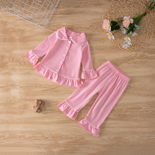 Baby Boy Girl Cotton Button Pyjamas PJS Set Kids Long Sleeve Sleepwear Nightwear - Picture 3 of 12