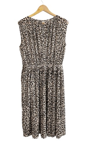 H&M Leopard Animal Print Sleeveless Pleated Midi Dress Elastic Waist M (14-16) - Picture 8 of 9