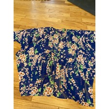 Women's blue oversized short sleeve Floral Sheer open Kimono Cardigan sz medium